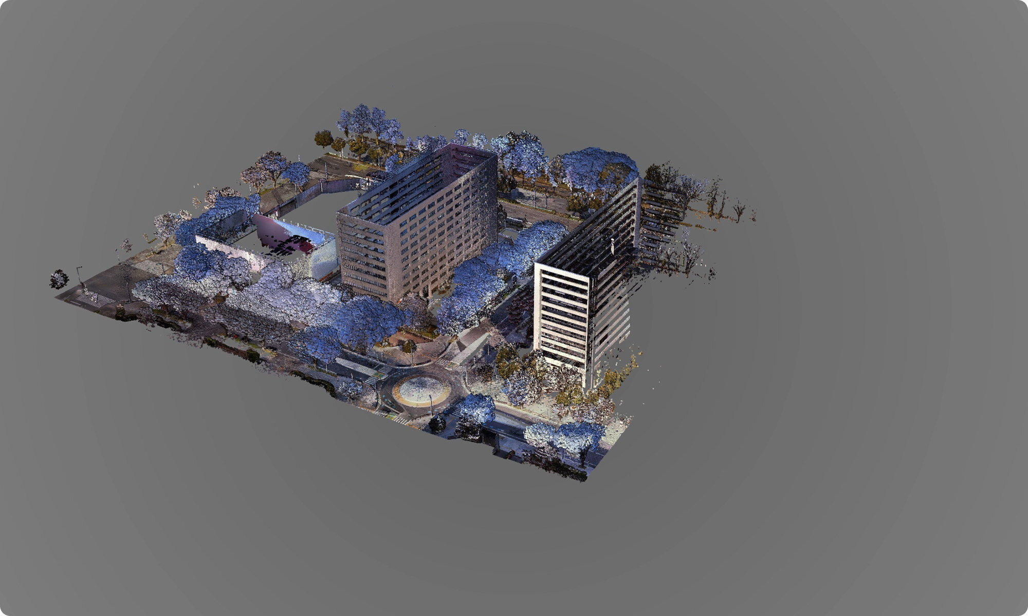 3Dレーザー測量で取得した市街地の点群データ